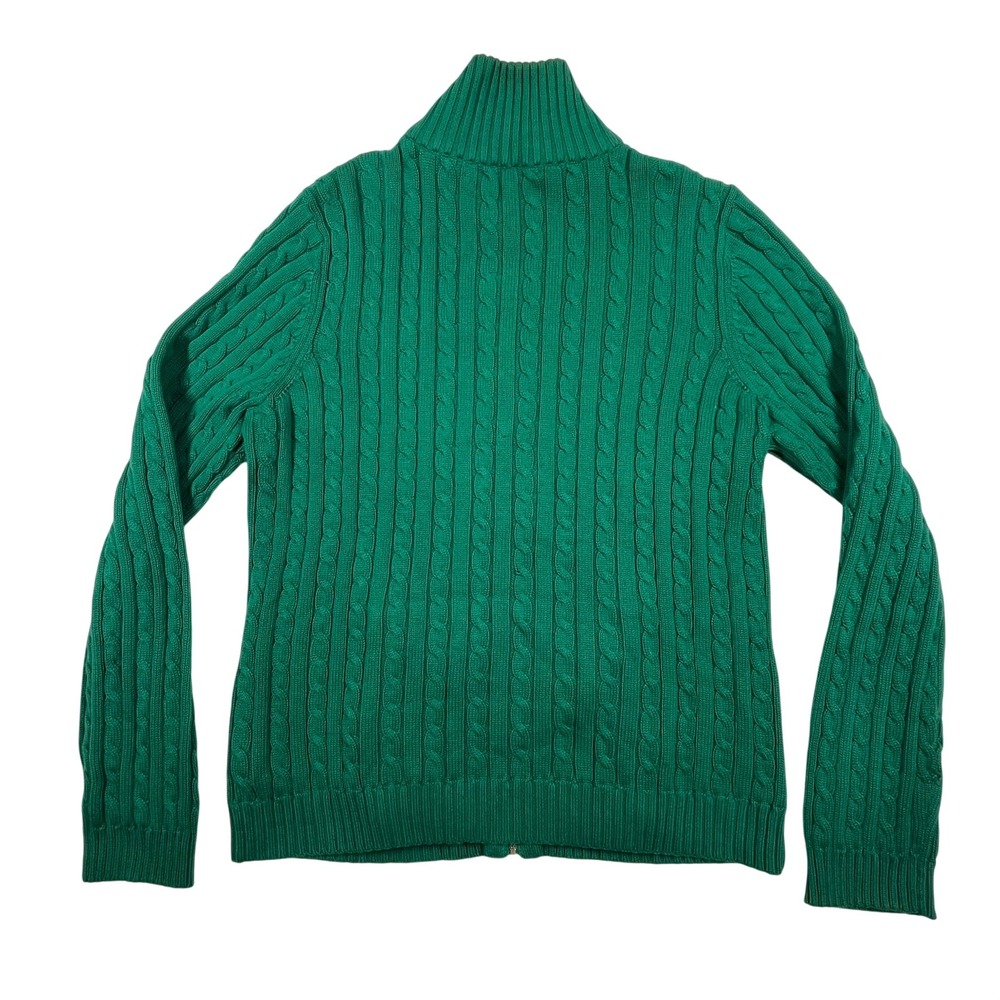 Lauren Ralph Lauren Full Zip Cable Knit Cardigan Womens L Green Mock Neck Preppy - Picture 6 of 12